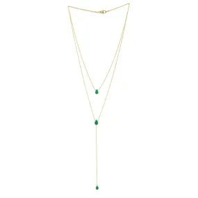 Pear Cut Emerald Multilayer Princess 18k Yellow Gold Necklace For Women