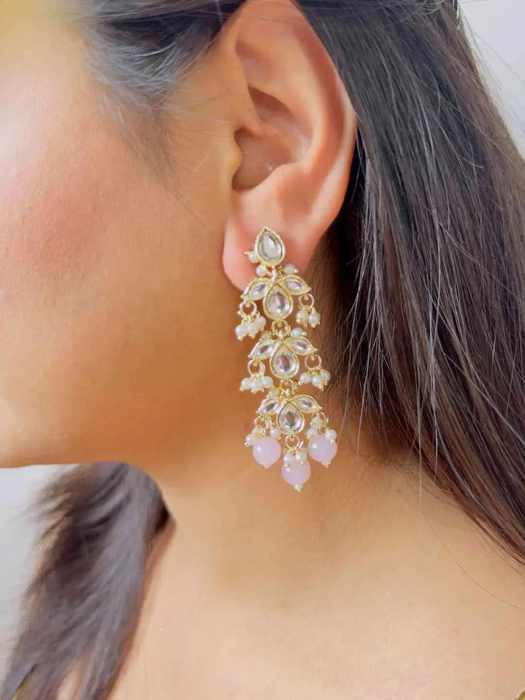 Pearl Beaded Kundan Earrings