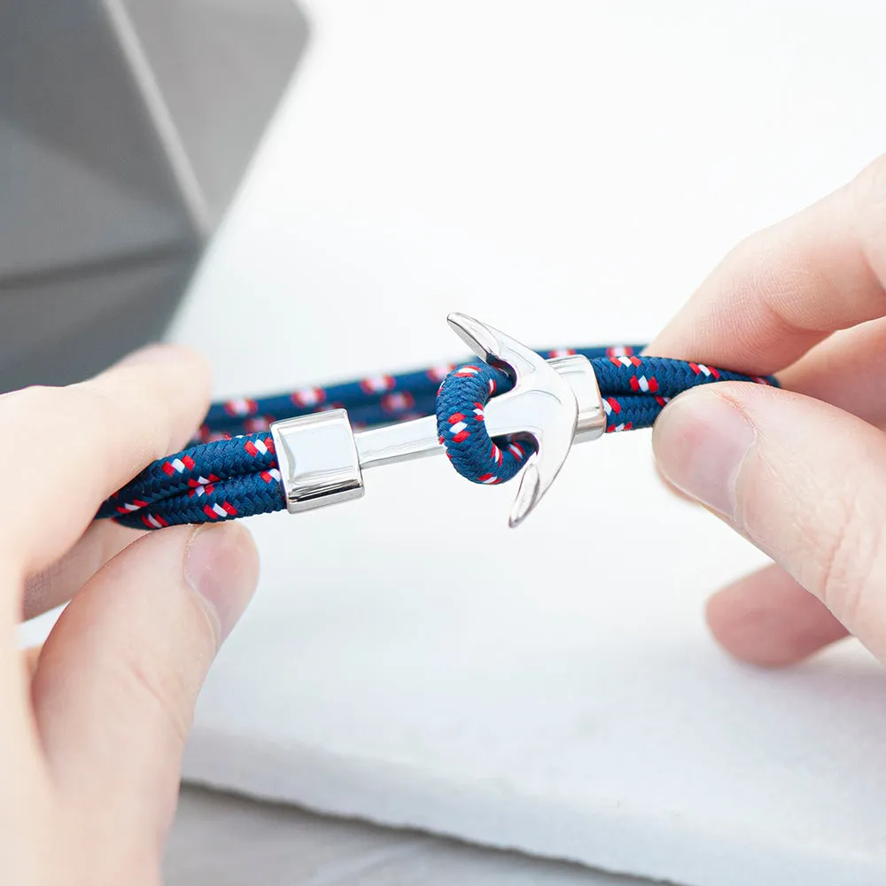 Personalised Mens Blue Rope Nautical Anchor Bracelet