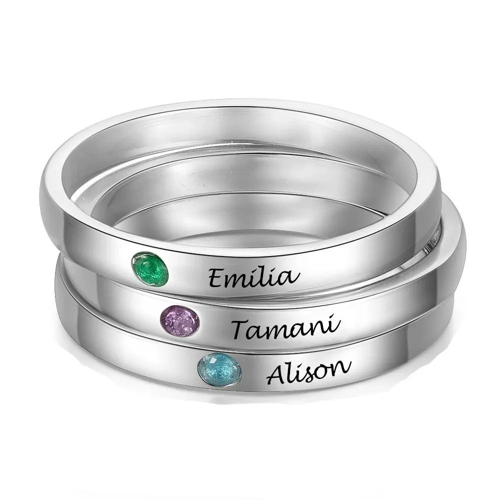 Personalized Sterling Silver Stackable Ring for Women Name Engraving 3 Rings Together