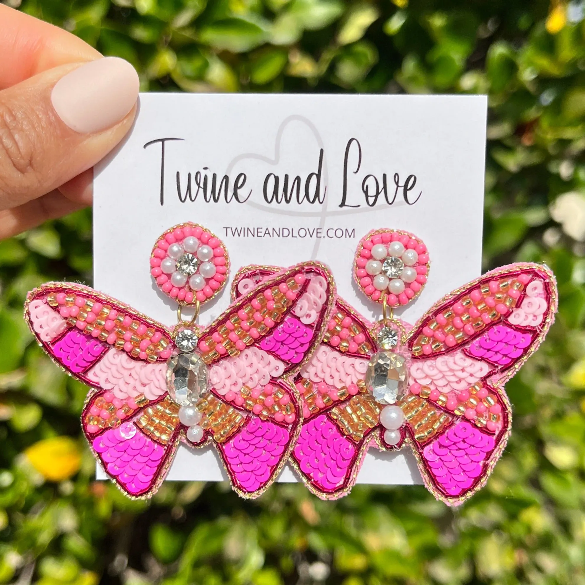 Pink Butterfly Beaded Earrings