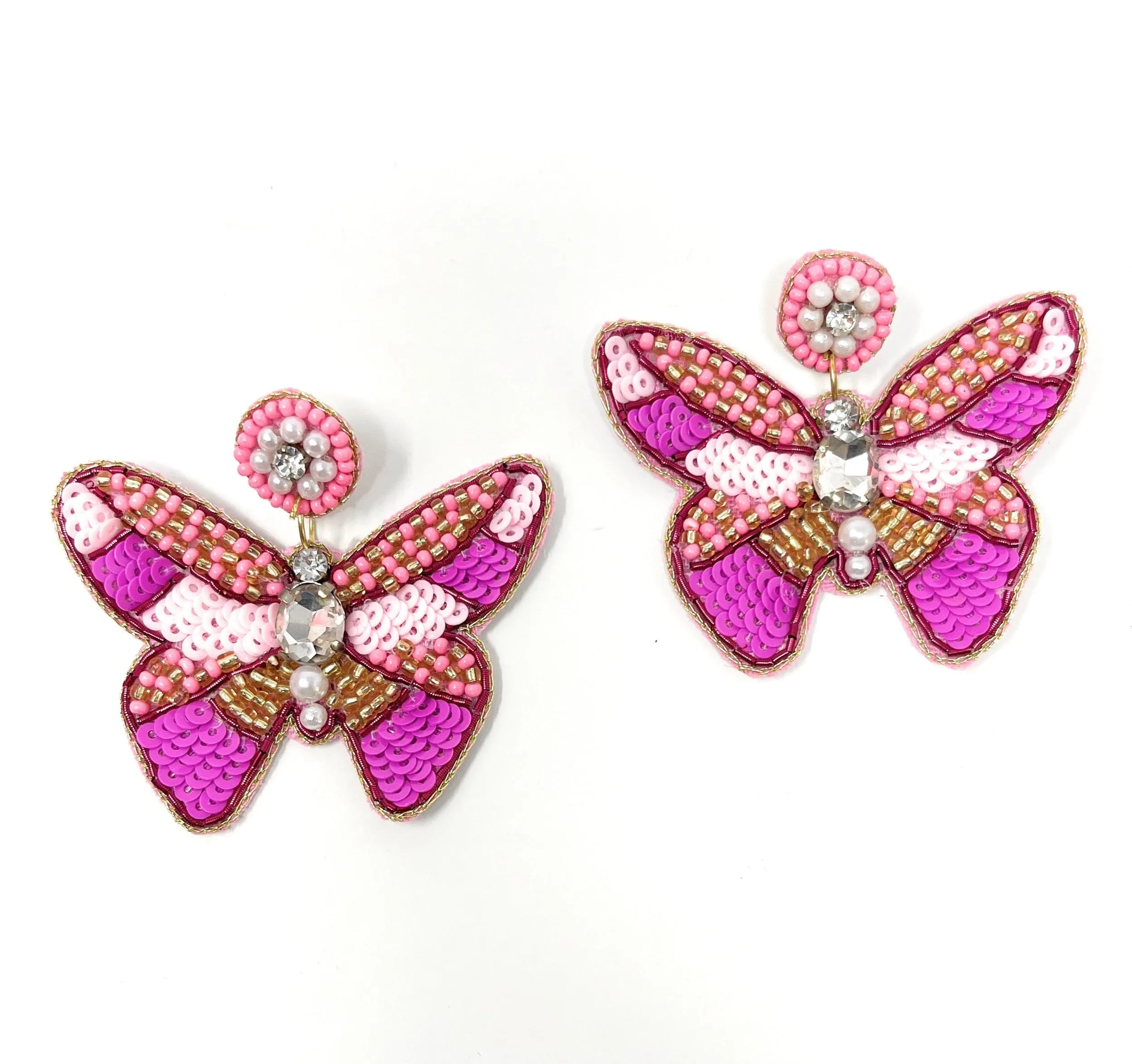 Pink Butterfly Beaded Earrings