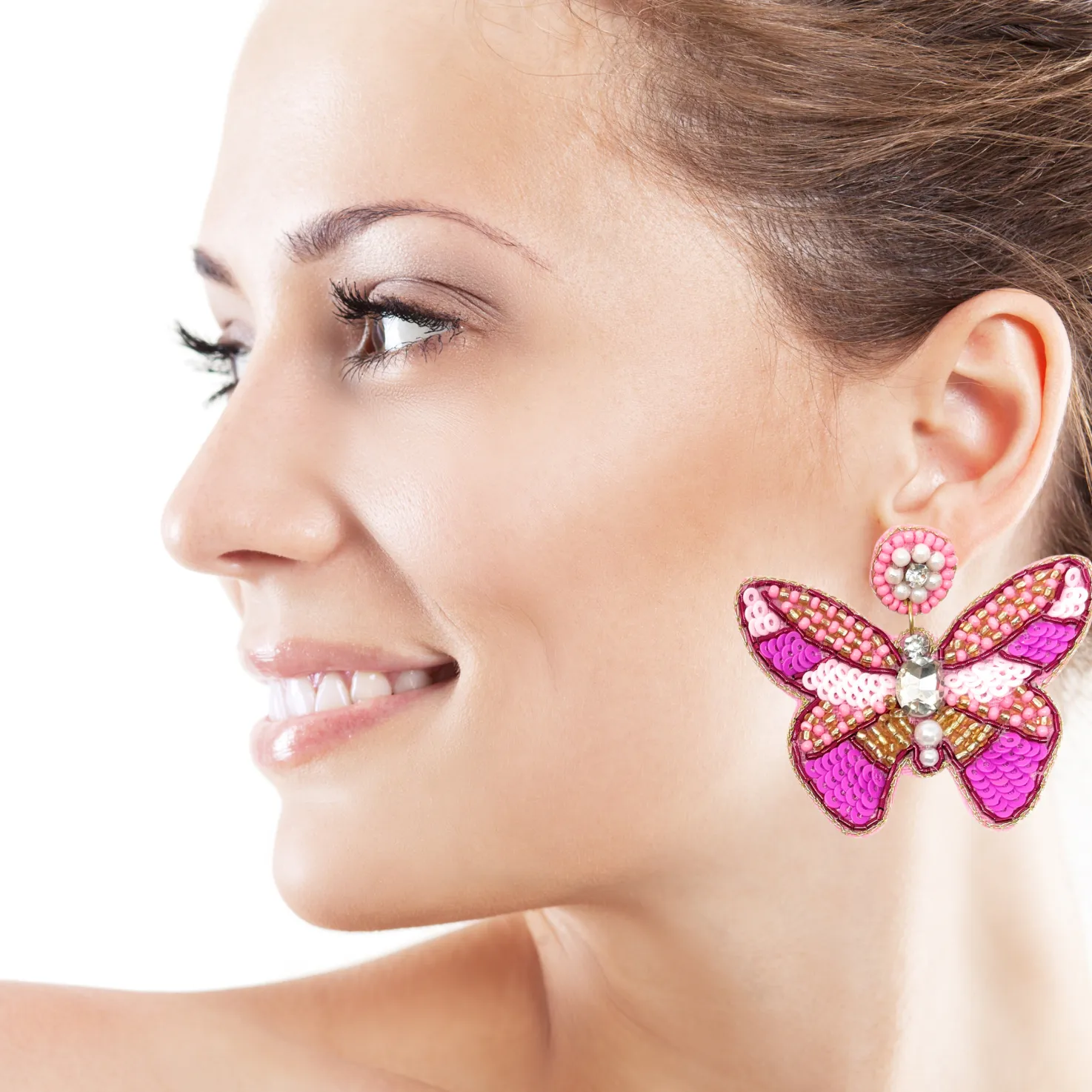 Pink Butterfly Beaded Earrings