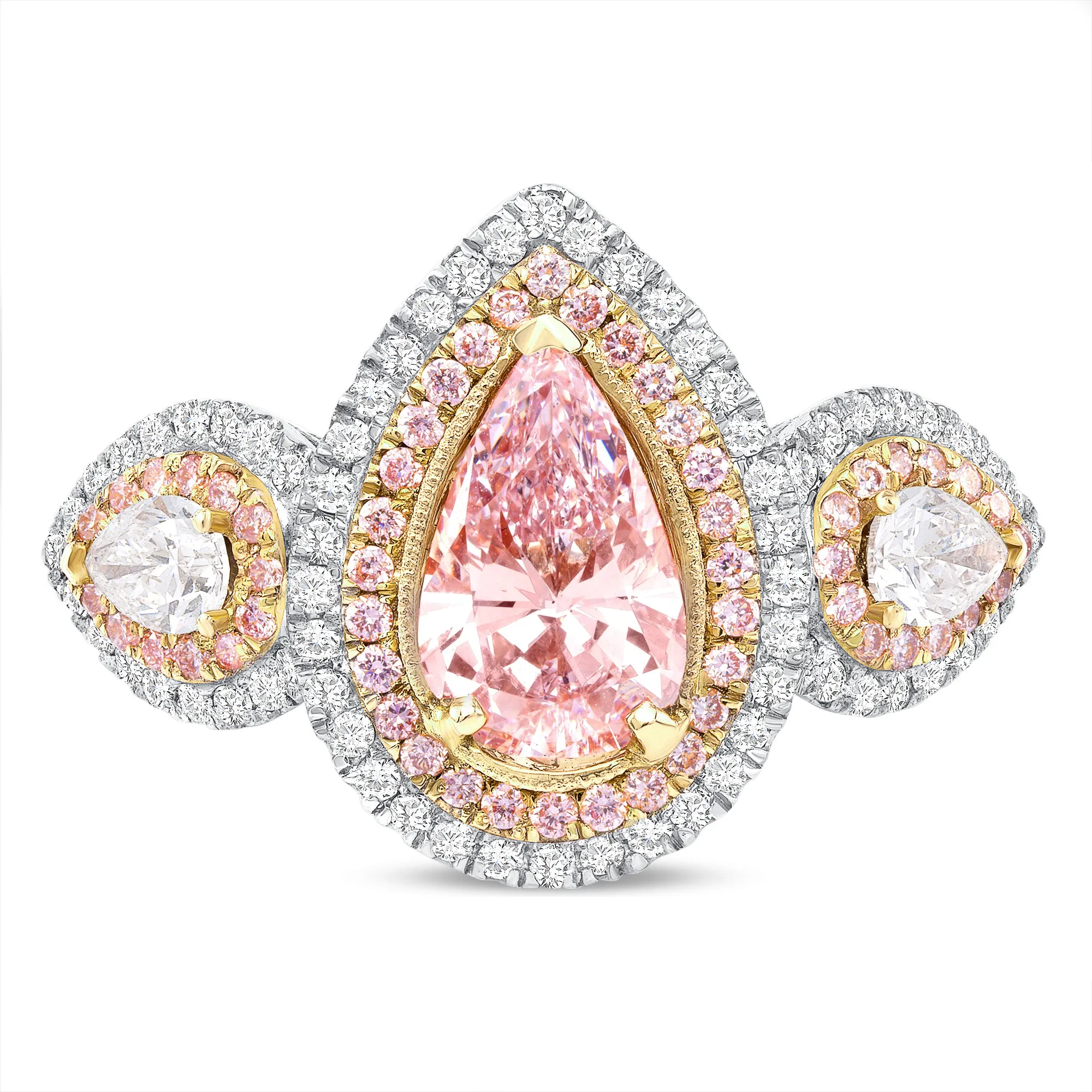 Pink Pear Shaped Natural Diamond Halo Engagement Ring