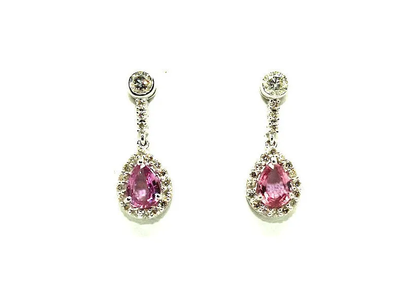 Pink Sapphire And Diamond Halo Drop Earring Ad No. 0987