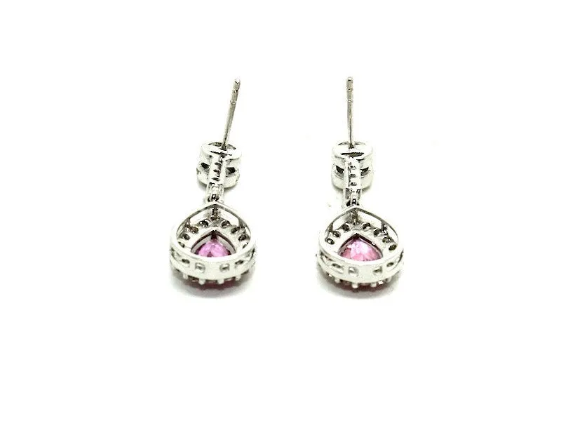 Pink Sapphire And Diamond Halo Drop Earring Ad No. 0987