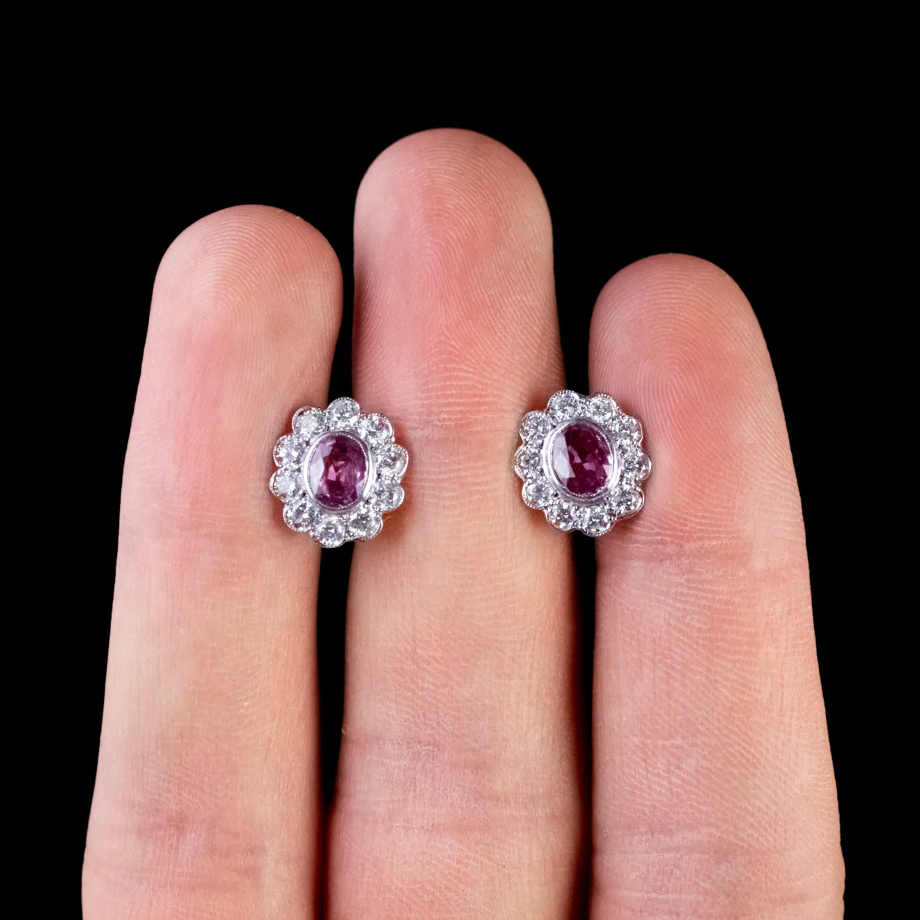 Pink Sapphire Diamond Stud Earrings 18Ct Gold