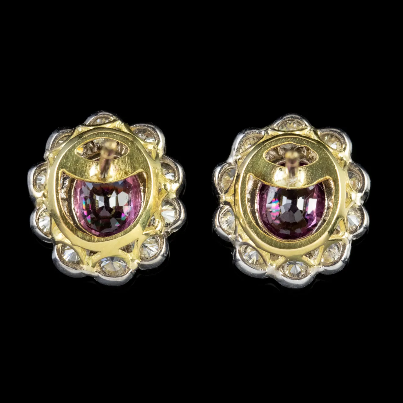 Pink Sapphire Diamond Stud Earrings 18Ct Gold