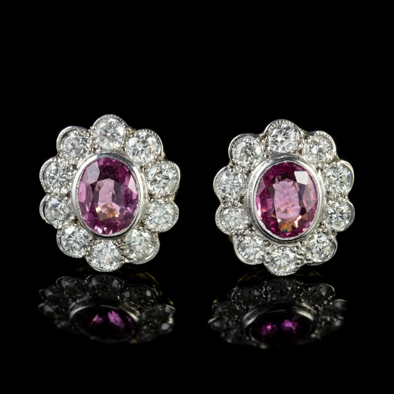 Pink Sapphire Diamond Stud Earrings 18Ct Gold