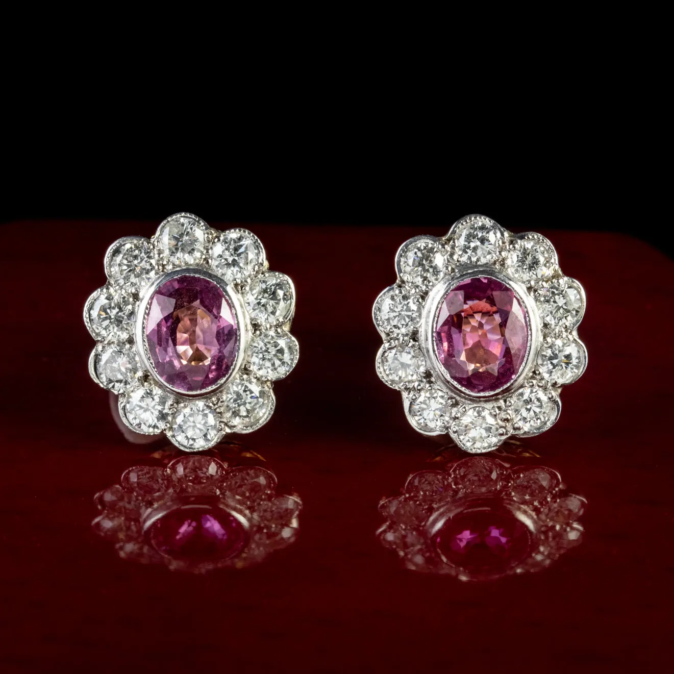 Pink Sapphire Diamond Stud Earrings 18Ct Gold