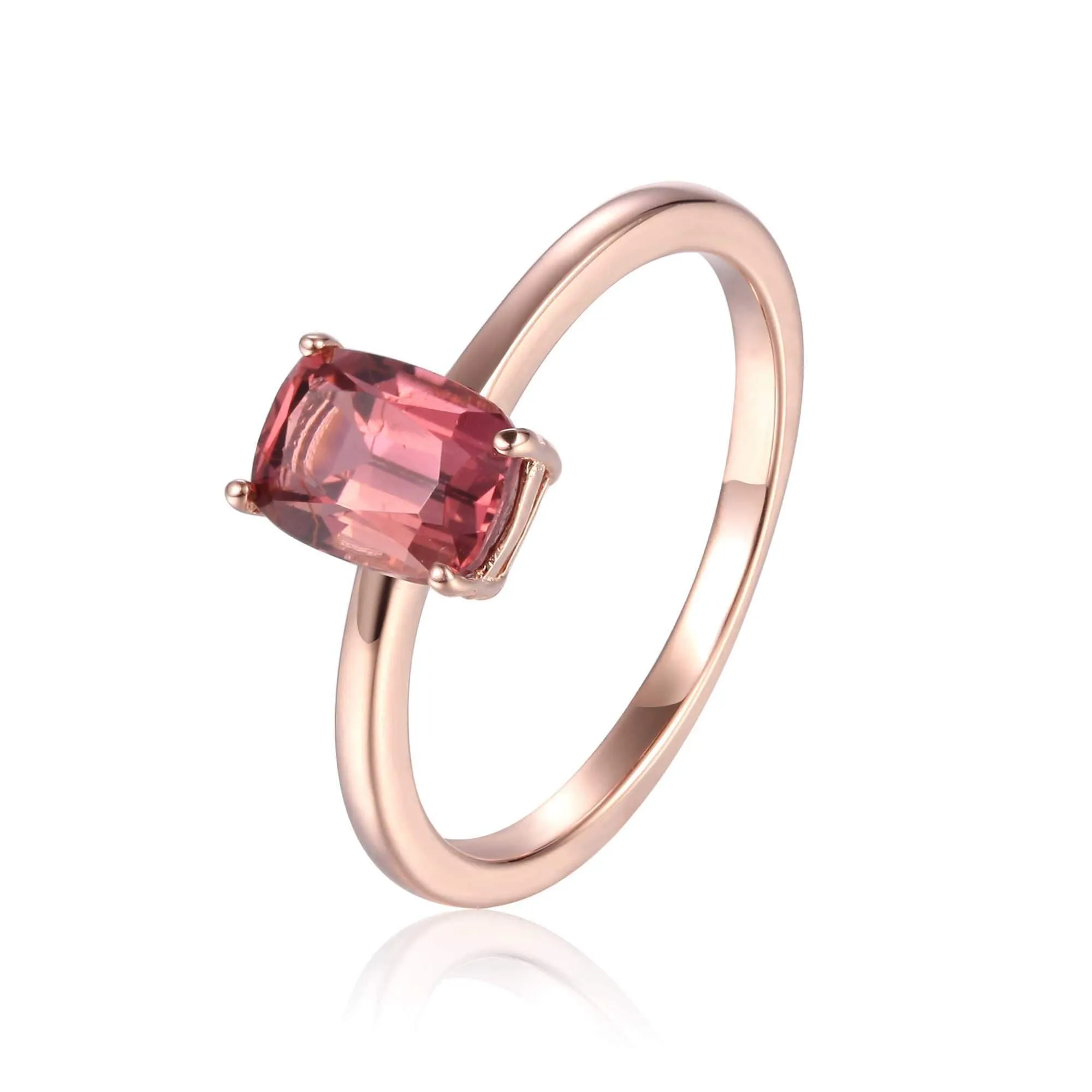 Pink Tourmaline Cushion Solitaire Ring