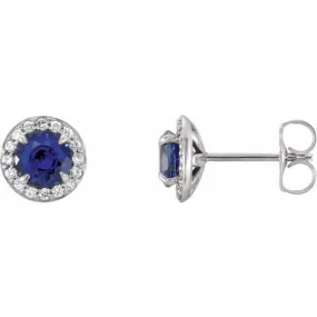 Platinum 4.5 mm Lab-Grown Blue Sapphire & 1/6 CTW Natural Diamond Earrings