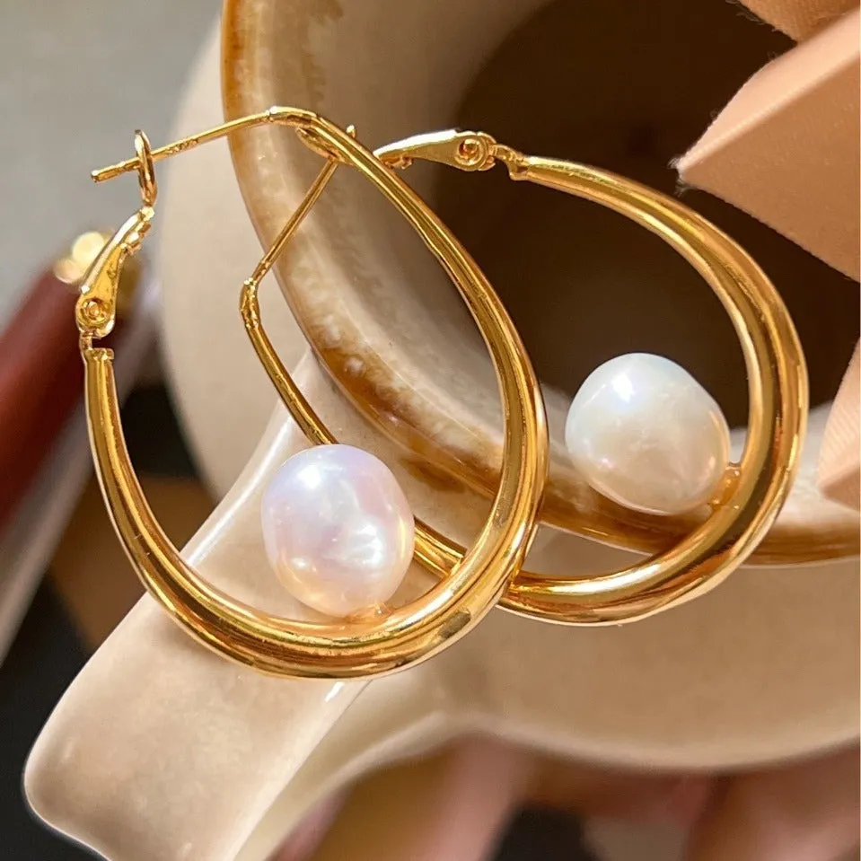 Pre Order: Large Oval Freshwater Pearl Earrings