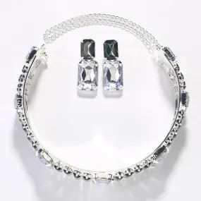 Pre Order:  Oversized Rhinestone Choker Necklace   Earrings Set