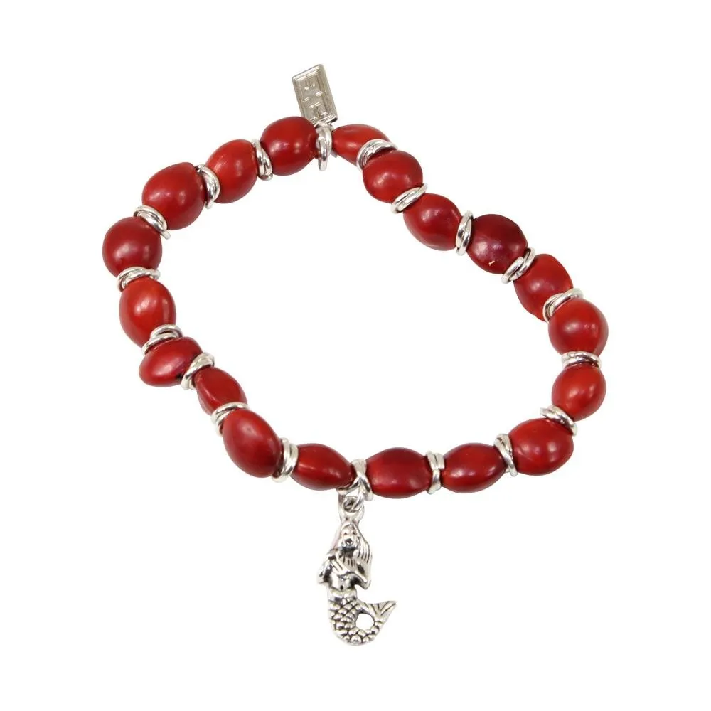 Princess Beautiful Mermaid Charm Stretchy Bracelet w/Meaningful Good Luck Huayruro Seeds