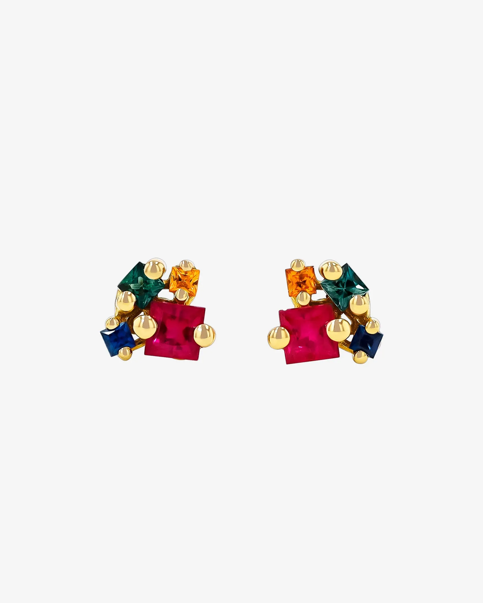 Princess Cluster Rainbow Sapphire Studs