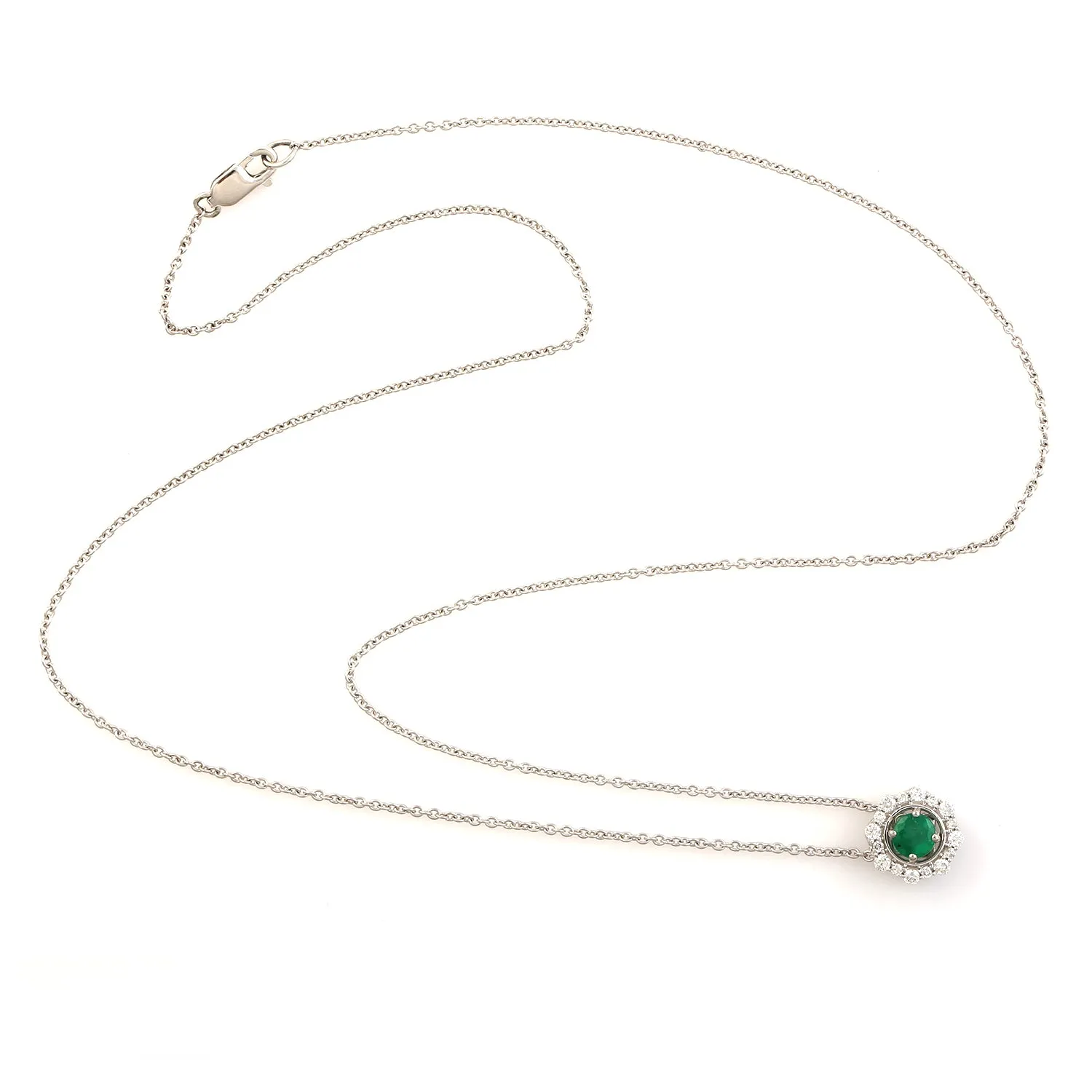 Prong Set Natural Emerald & Diamond Halo Octagon Pendant 14k White Chain Necklace Jewelry