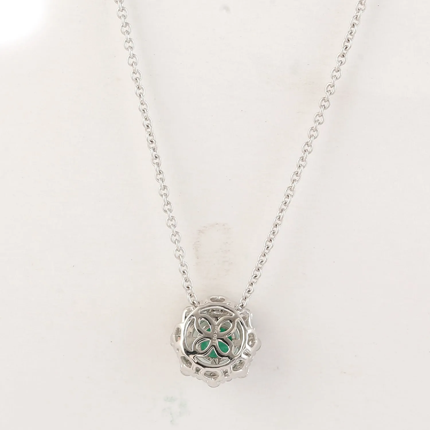 Prong Set Natural Emerald & Diamond Halo Octagon Pendant 14k White Chain Necklace Jewelry