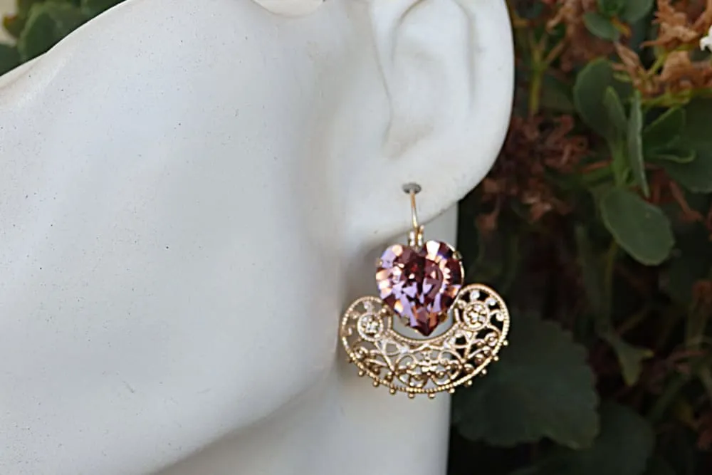 Purple heart earrings