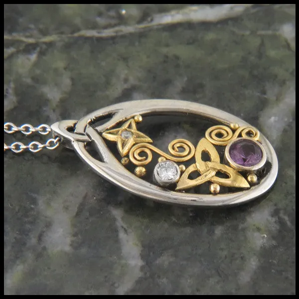 Purple Sapphire and Diamond Pendant in Gold