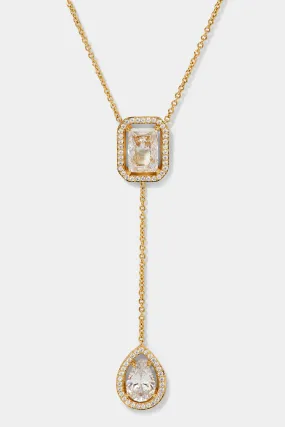 RADIANT DOUBLE HALO CZ Y NECKLACE