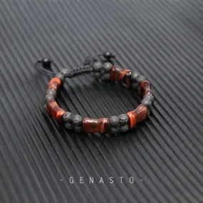 Red Tiger Eye & Lava Rock, Square Flat Beads Bracelet