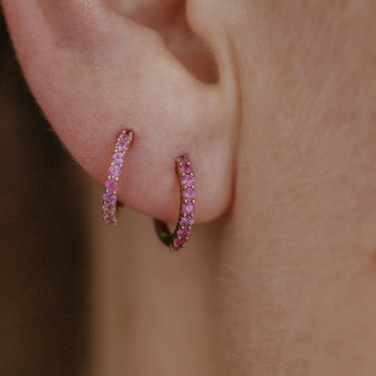 Regan Smith x Local Eclectic Solid Gold Pink Sapphire Huggie Hoops