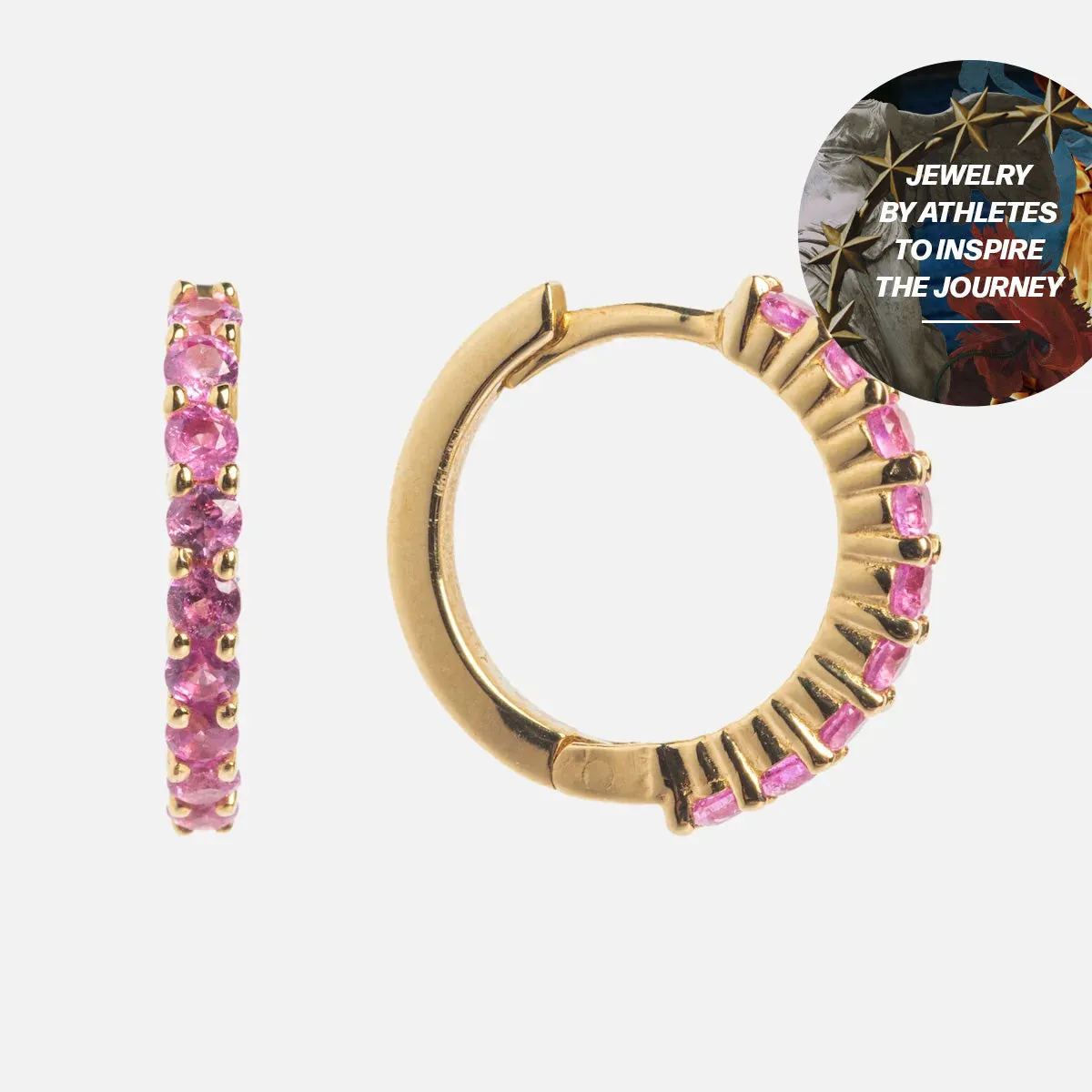 Regan Smith x Local Eclectic Solid Gold Pink Sapphire Huggie Hoops