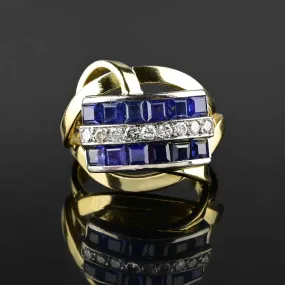 Retro 18K Gold Sapphire Diamond Cocktail Ring