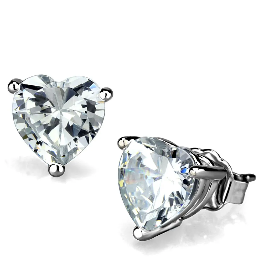 Rhodium Brass Earrings with AAA Grade CZ in Clear for Women Clear Stone Color Style LO3951