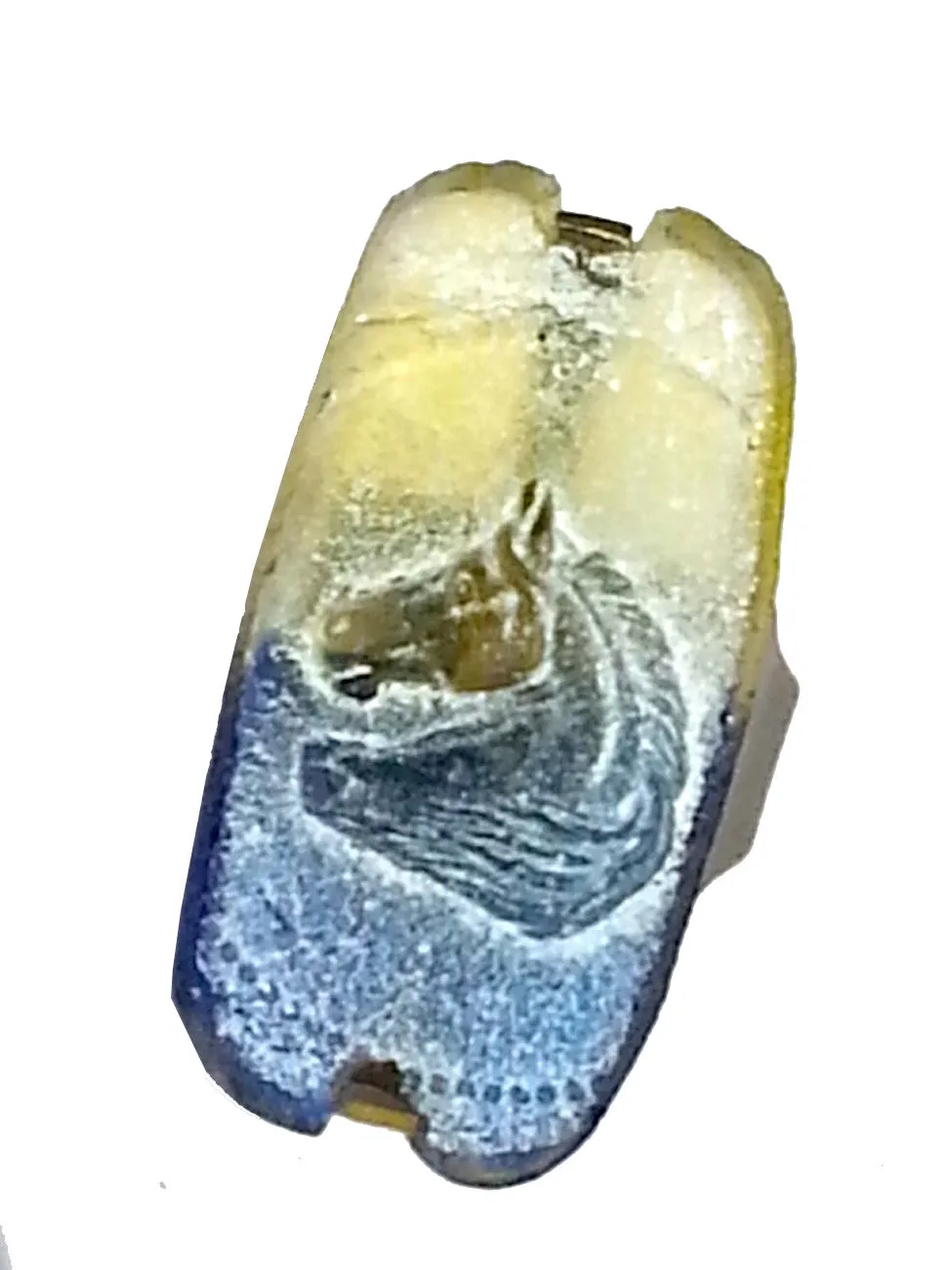 Ring Hand Cast French Glass Horse Blue and Yellow