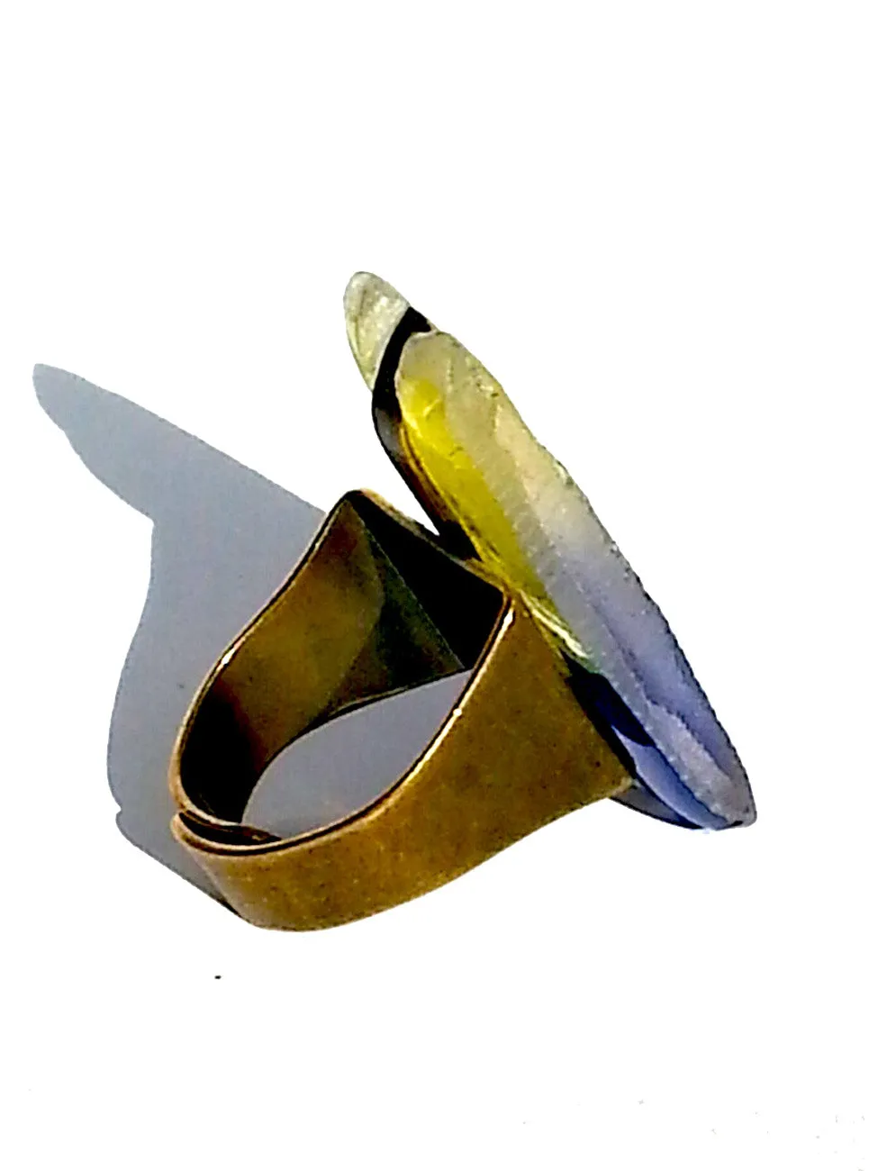 Ring Hand Cast French Glass Horse Blue and Yellow