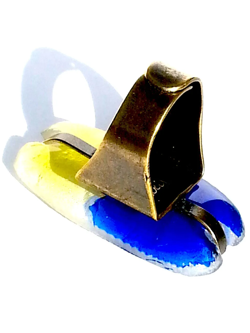 Ring Hand Cast French Glass Horse Blue and Yellow