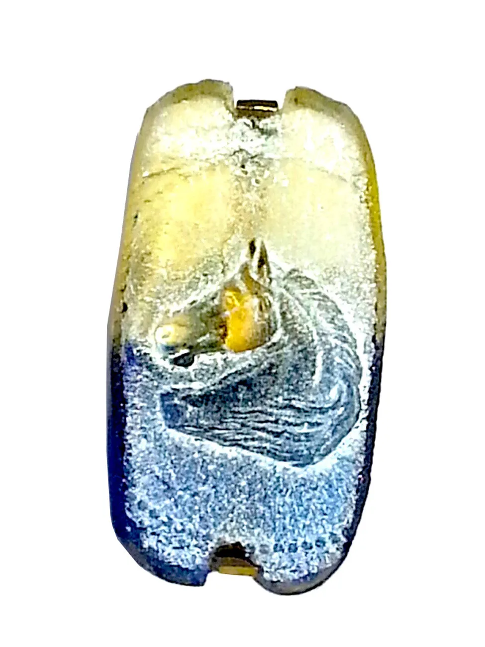 Ring Hand Cast French Glass Horse Blue and Yellow