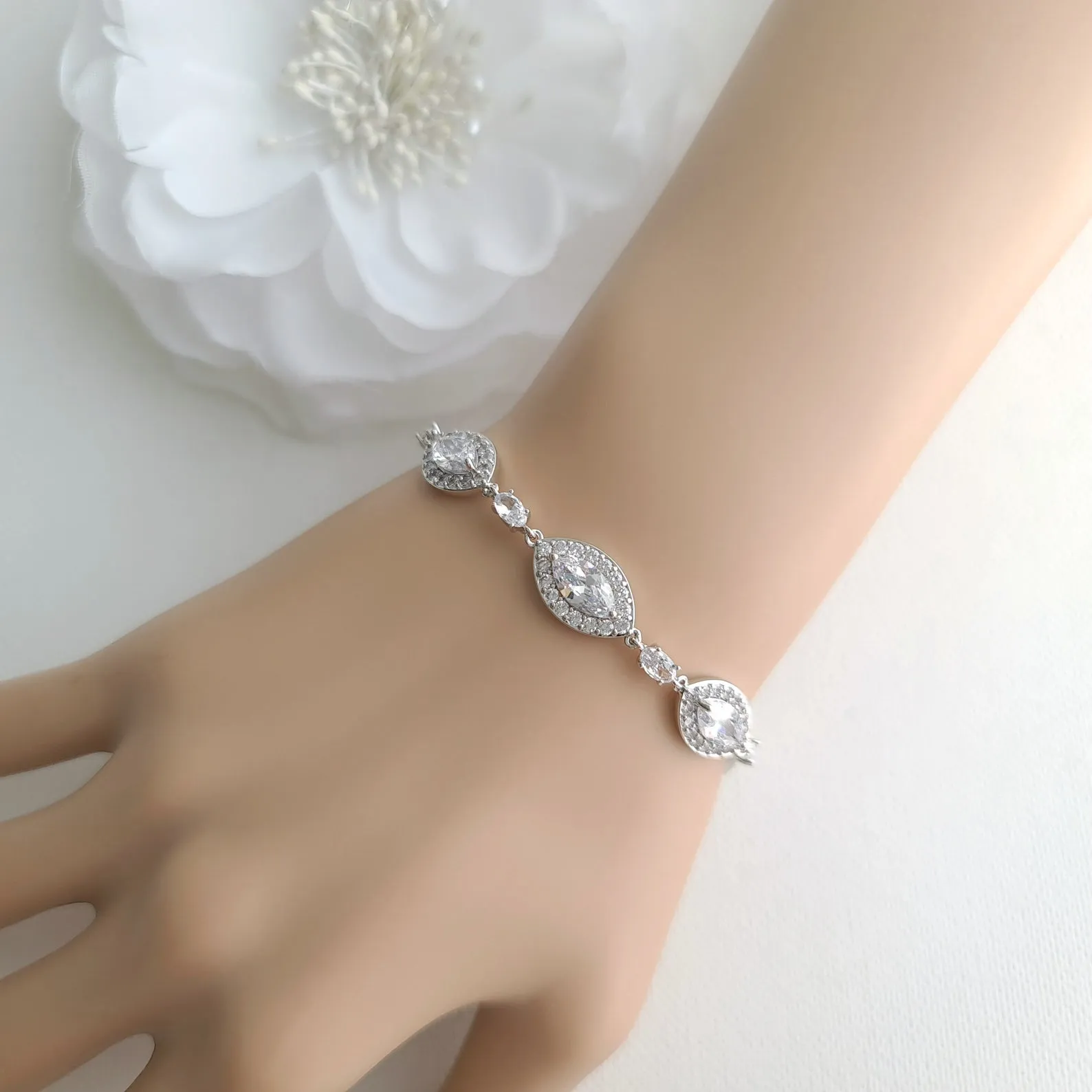 Rose Gold Bracelet in Cubic Zirconia for Brides-Harriet