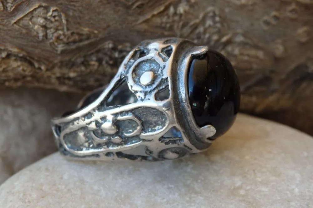 Rough Black Gemstone Ring