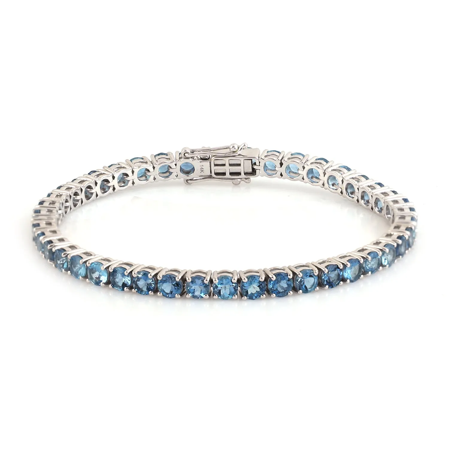 Round Aquamarine March Birthstone Tennis Fixed & Flexible Bracelet In 14K White Gold