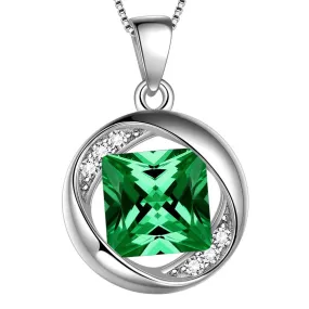 Round Birthstone May Emerald Necklace Pendant Women Girls Jewelry Birthday Gift