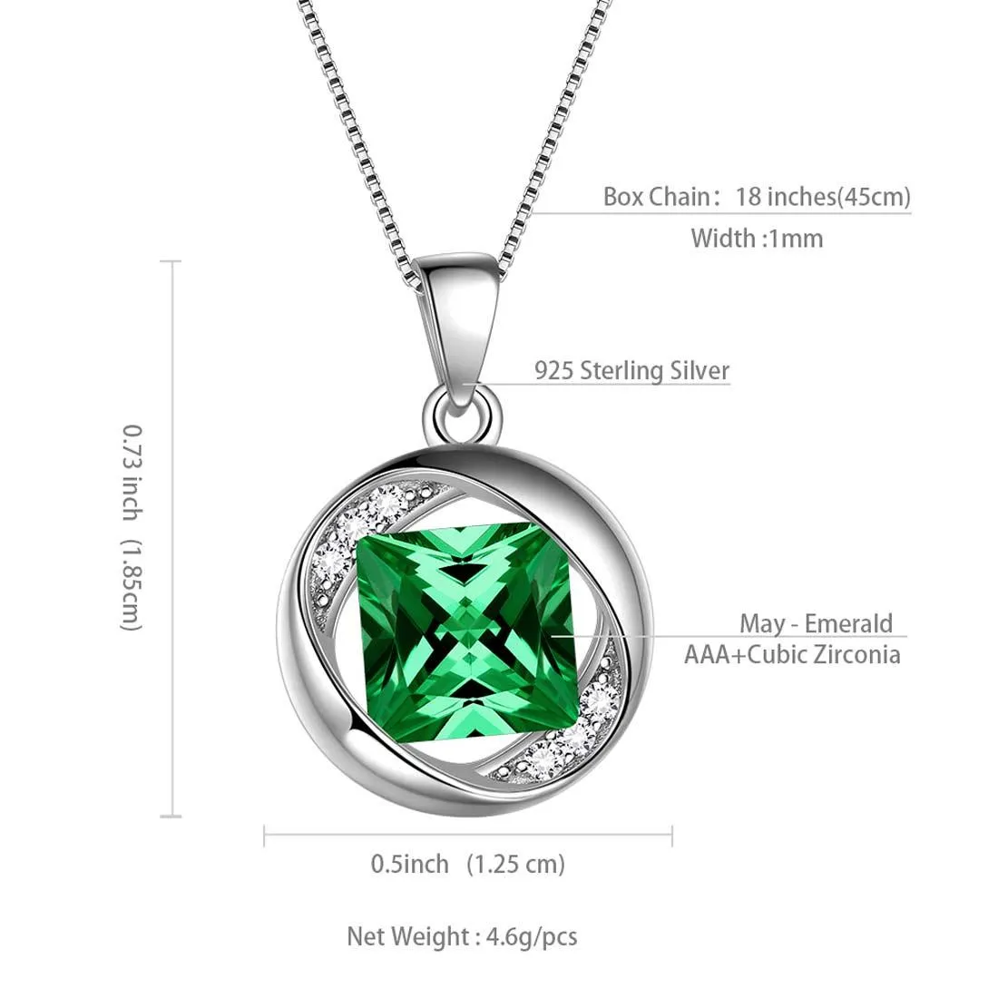 Round Birthstone May Emerald Necklace Pendant Women Girls Jewelry Birthday Gift