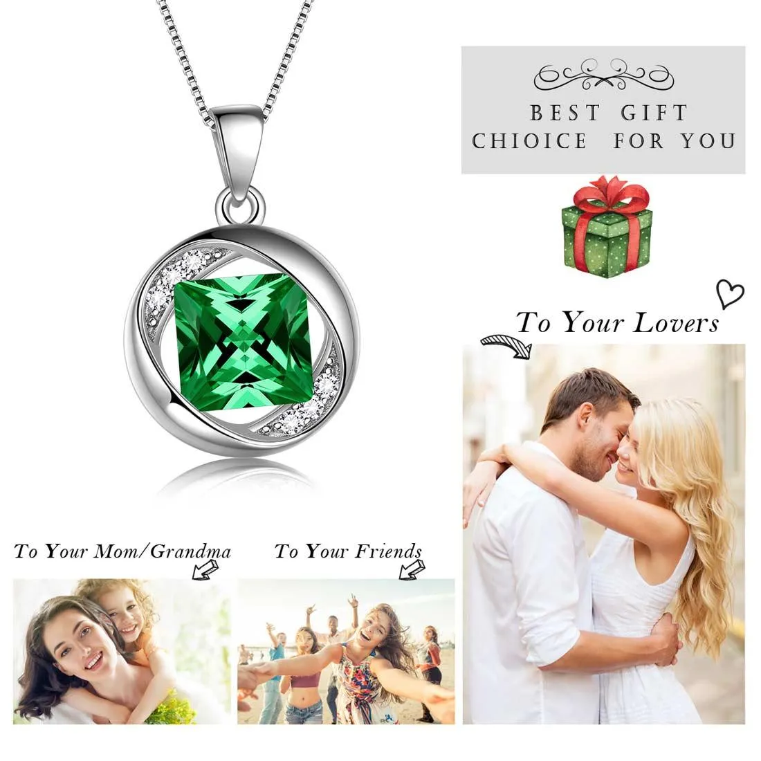 Round Birthstone May Emerald Necklace Pendant Women Girls Jewelry Birthday Gift