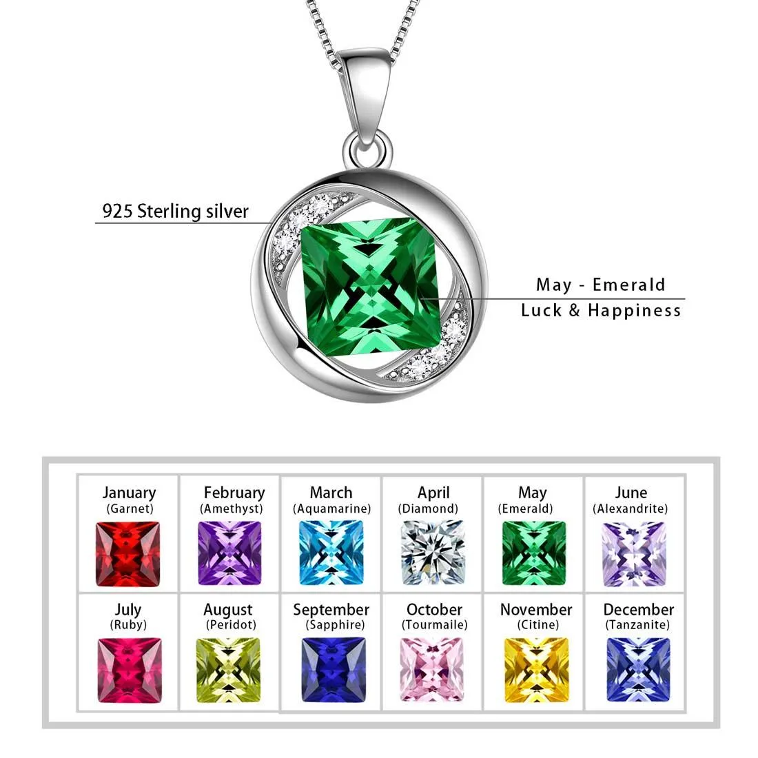 Round Birthstone May Emerald Necklace Pendant Women Girls Jewelry Birthday Gift