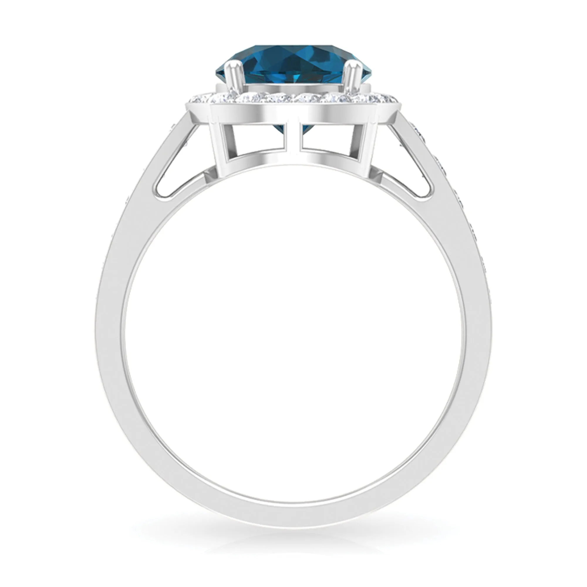 Round London Blue Topaz Classic Halo Ring with Diamond