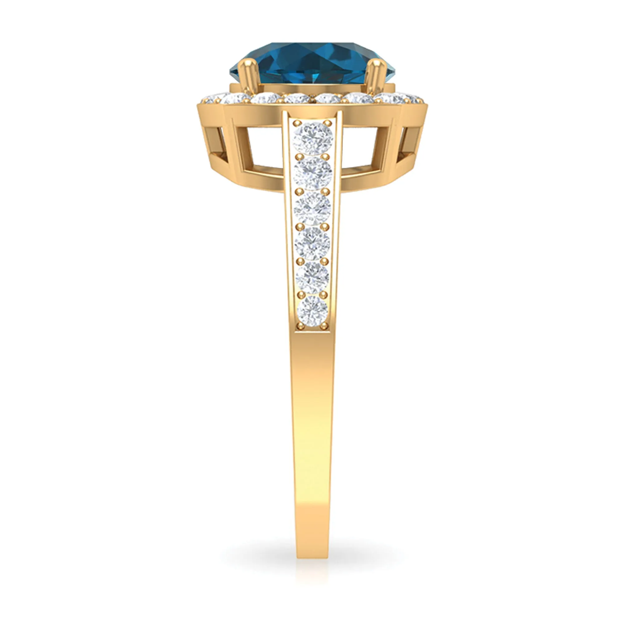 Round London Blue Topaz Classic Halo Ring with Diamond