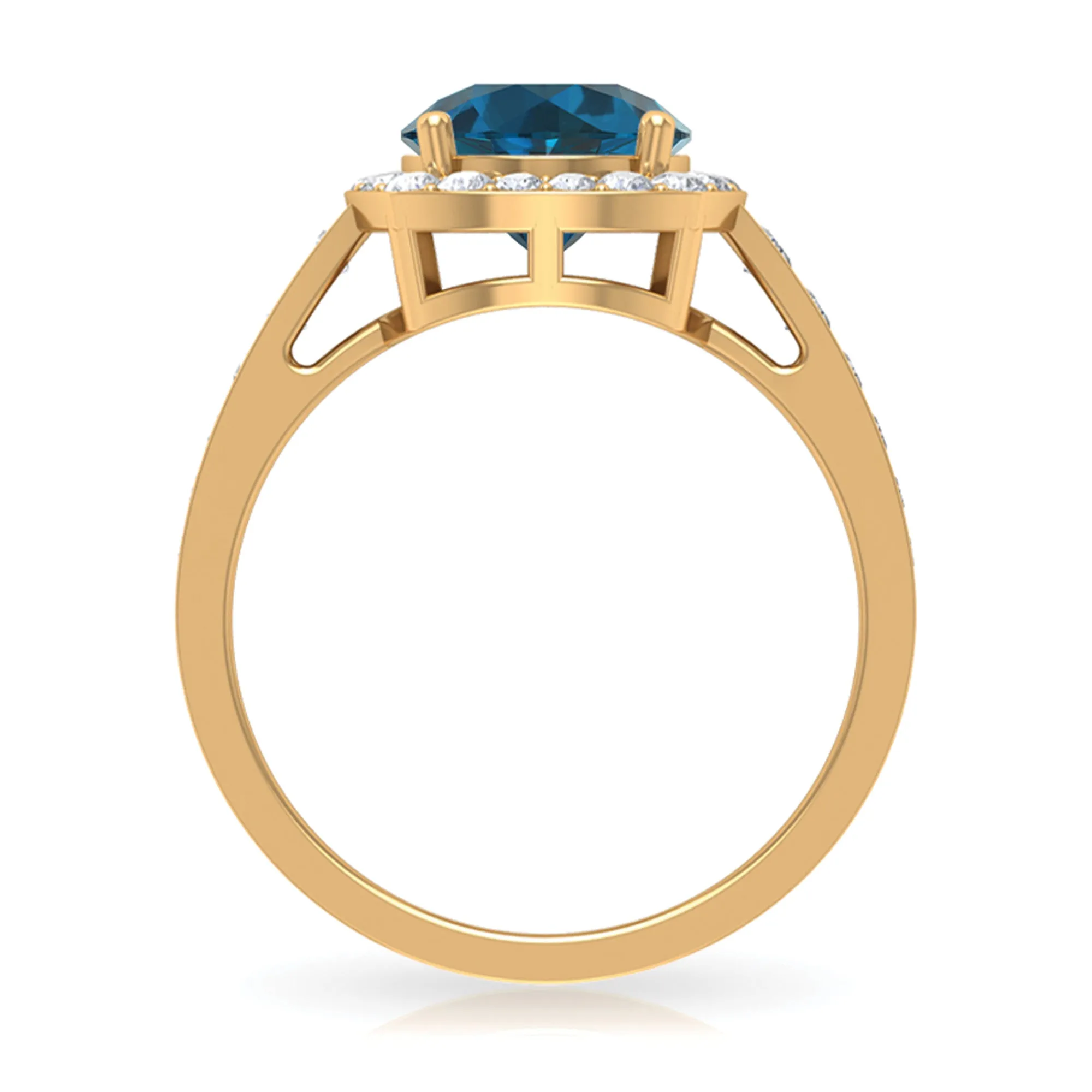 Round London Blue Topaz Classic Halo Ring with Diamond