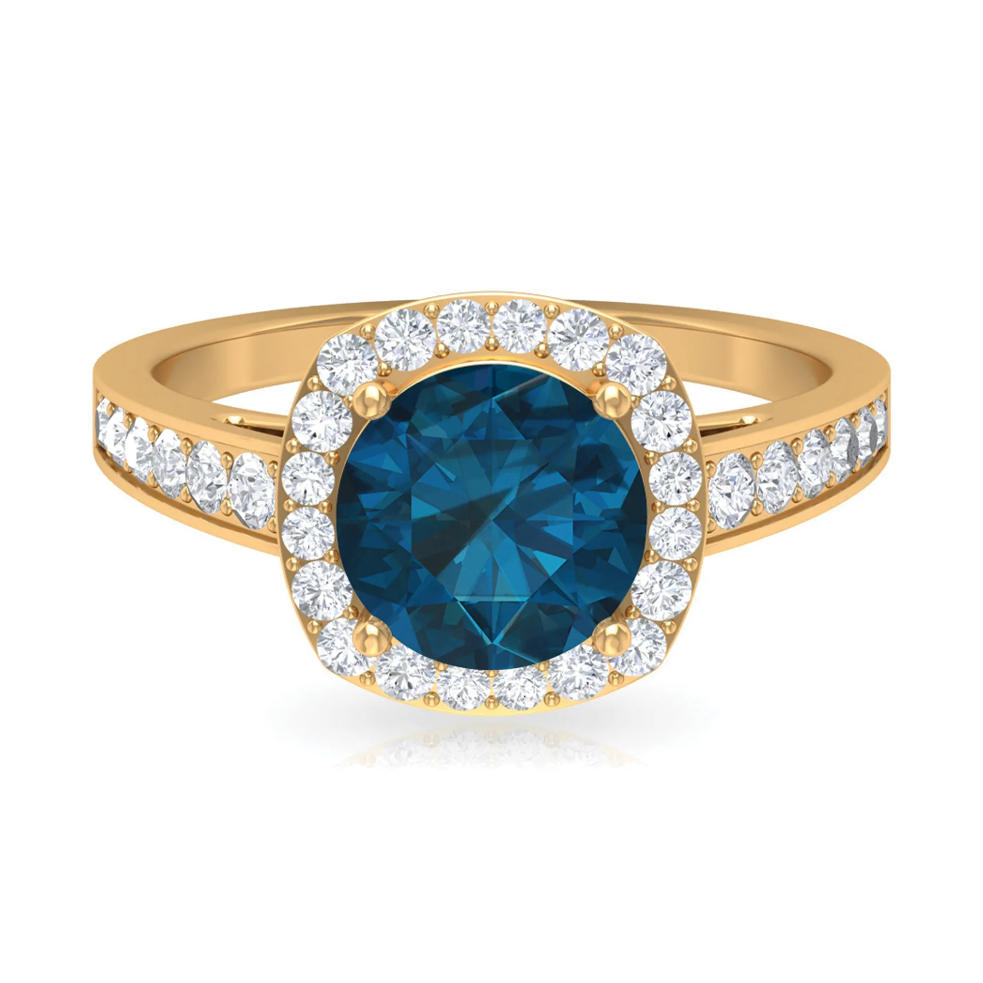 Round London Blue Topaz Classic Halo Ring with Diamond