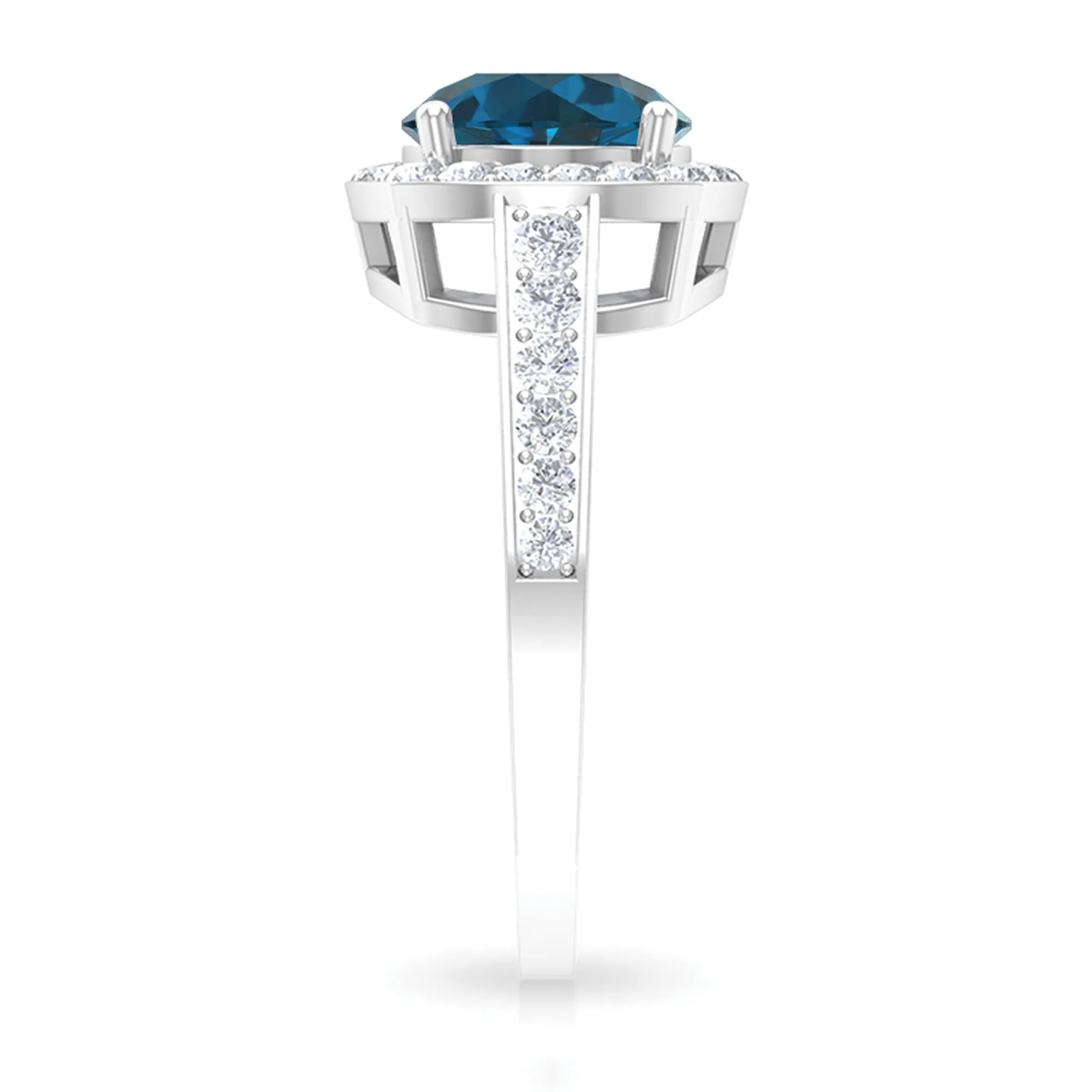 Round London Blue Topaz Classic Halo Ring with Diamond