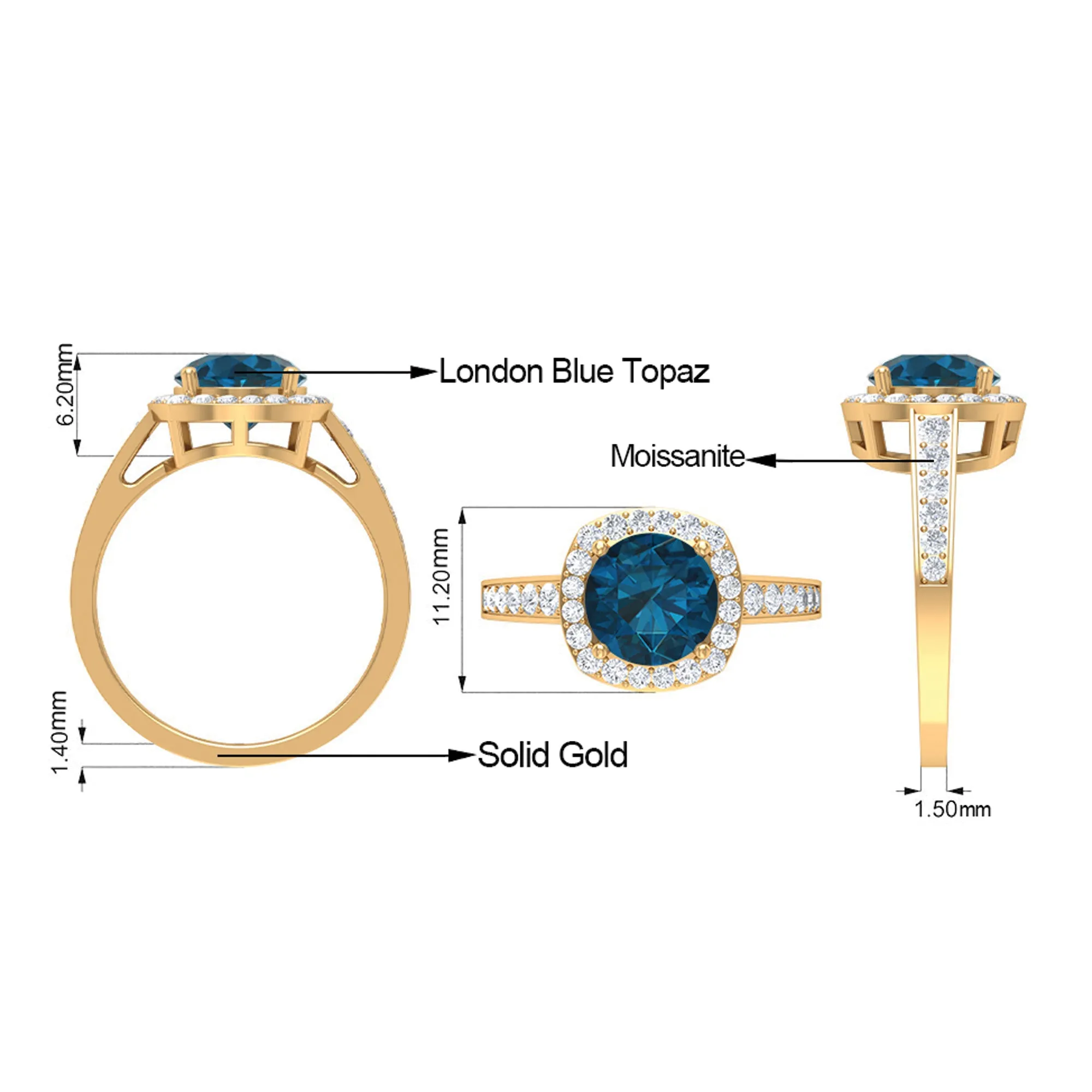 Round London Blue Topaz Classic Halo Ring with Diamond