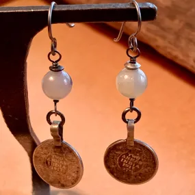 Sapphire & Antique Rupee Coins Earrings