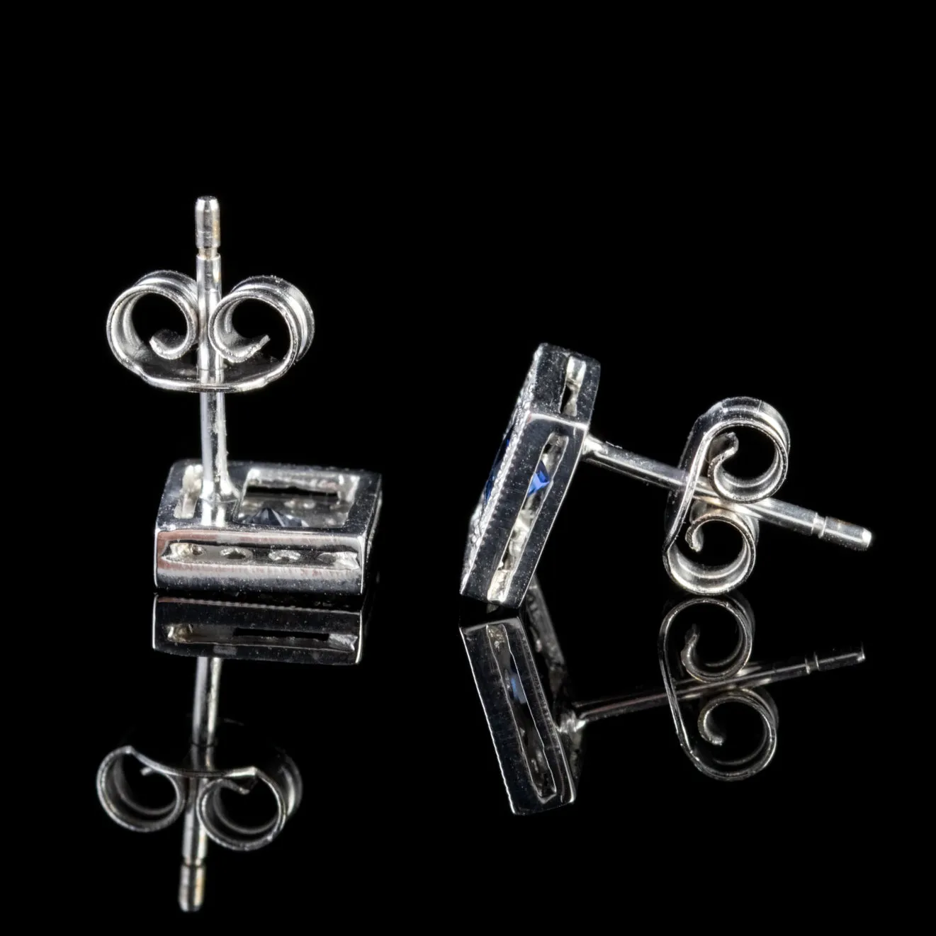 Sapphire Diamond Square Earrings 18Ct White Gold