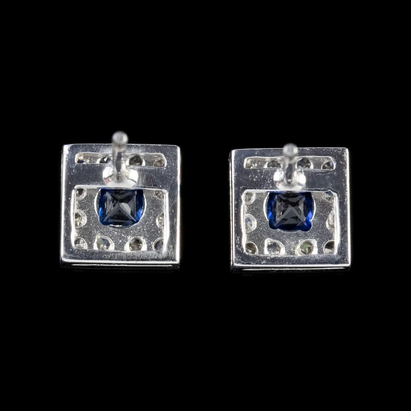 Sapphire Diamond Square Earrings 18Ct White Gold